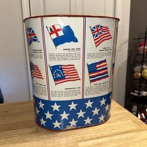 vintage cheinco trash Garbage Metal can americana flags usa gadsden lone star